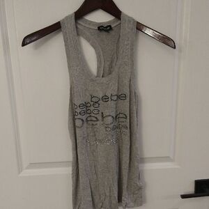 Bebe Silver Black Logo Grey Tank Top